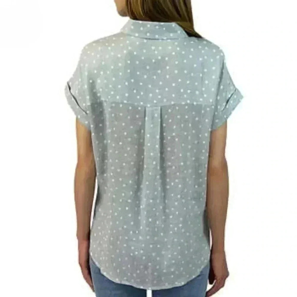 ❤️ NWT Jachs Girlfriend Short Sleeved Linen Blend Blouse Large Polka-dot Top - Picture 11 of 13
